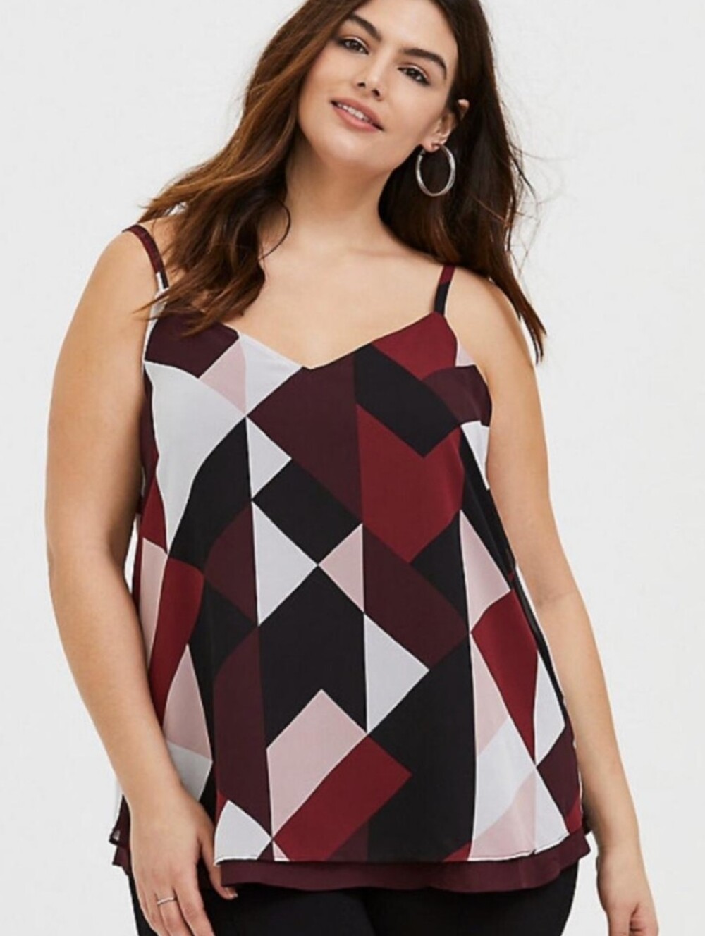 Torrid Burgundy, Black & Pink Geometric Spaghetti Strap Cami 2X New